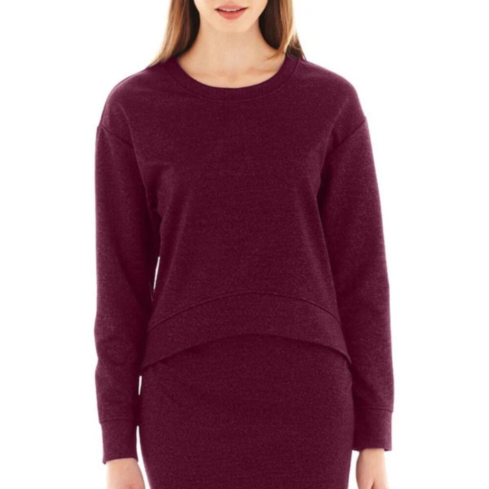 I Heart Ronson Metallic Crop Top Size L NWT Burgundy Scuba Knit High Low Hem